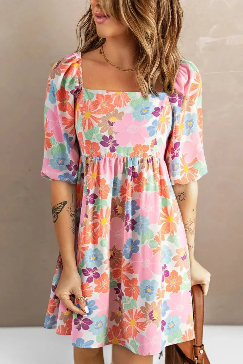 Stylish Printed Half Sleeve Mini Dress for Women - Love Salve